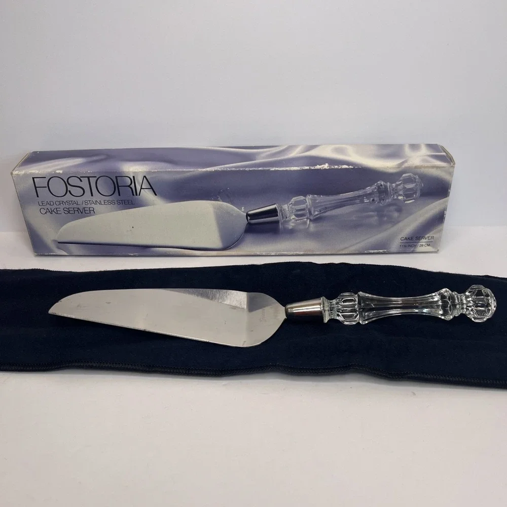 Vintage Fostoria No 50052 Lead Crystal Stainless Steel Cake Server Made in USA